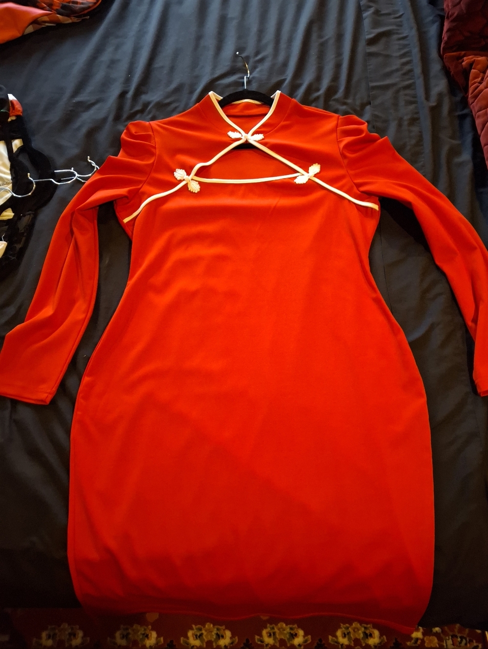 Red Qipao Mandarin Collar Bodycon Dress